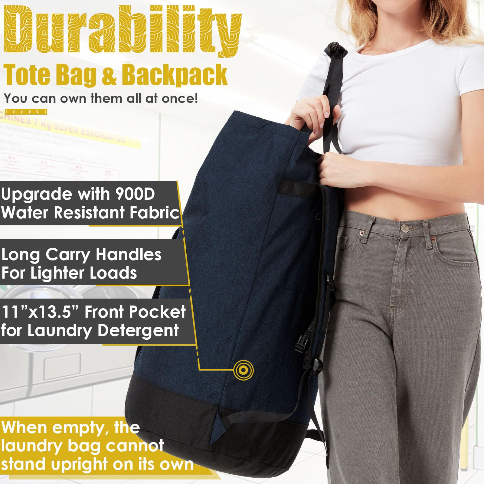 Azhido backpack front pocket for detergent and dryer sheets