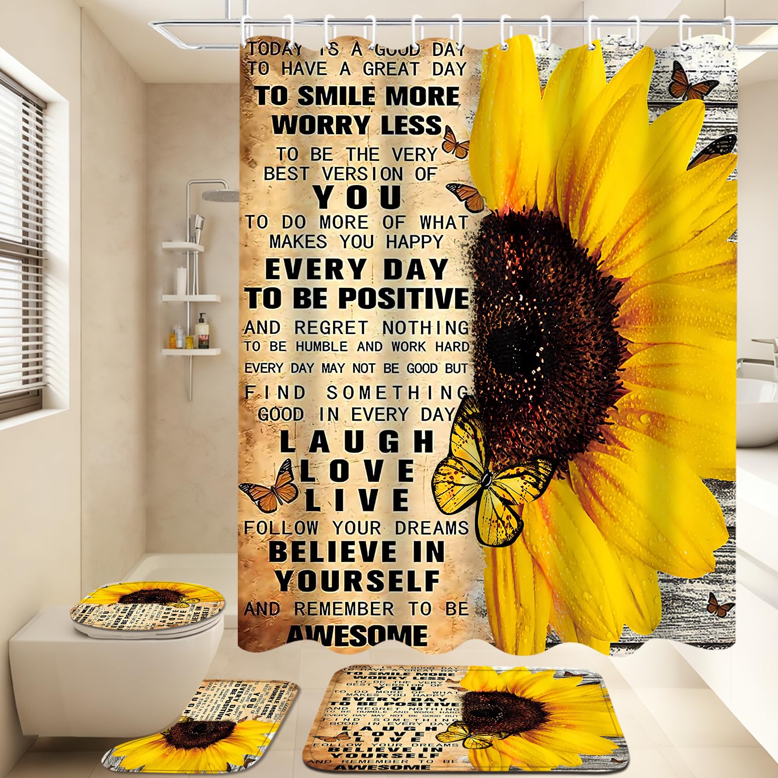 AZHM sunflower bath rug absorbs water quickly for a cozy footprint