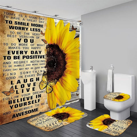 AZHM sunflower shower curtain set with vibrant print enhances bathroom style