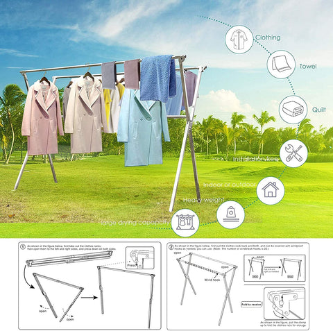 AZHZOLSK drying rack with windproof hooks keeps clothes secure outdoors.