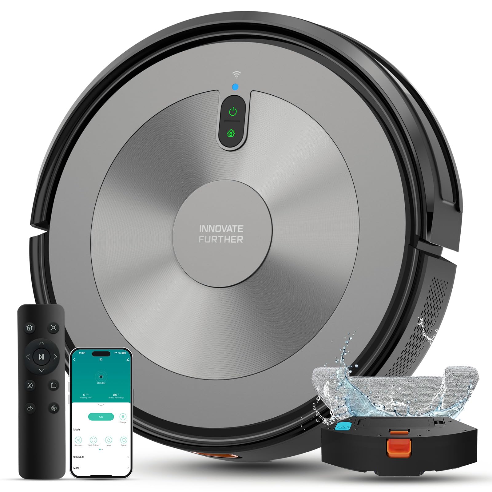 AZQQ robot vacuum and mop front view shows powerful cleaning versatility