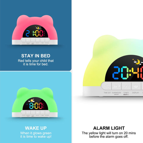 Azyh alarm clock shows green wake light for gentle mornings.