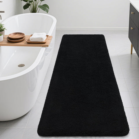 B BENRON bathroom runner in black with plush surface for cozy barefoot steps