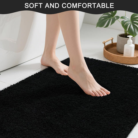 B BENRON close-up of plush texture in black bath rug
