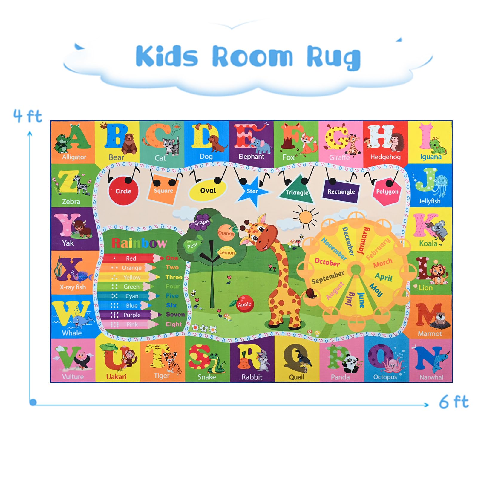 B BENRON vibrant colors kids rug adds a cheerful learning space.