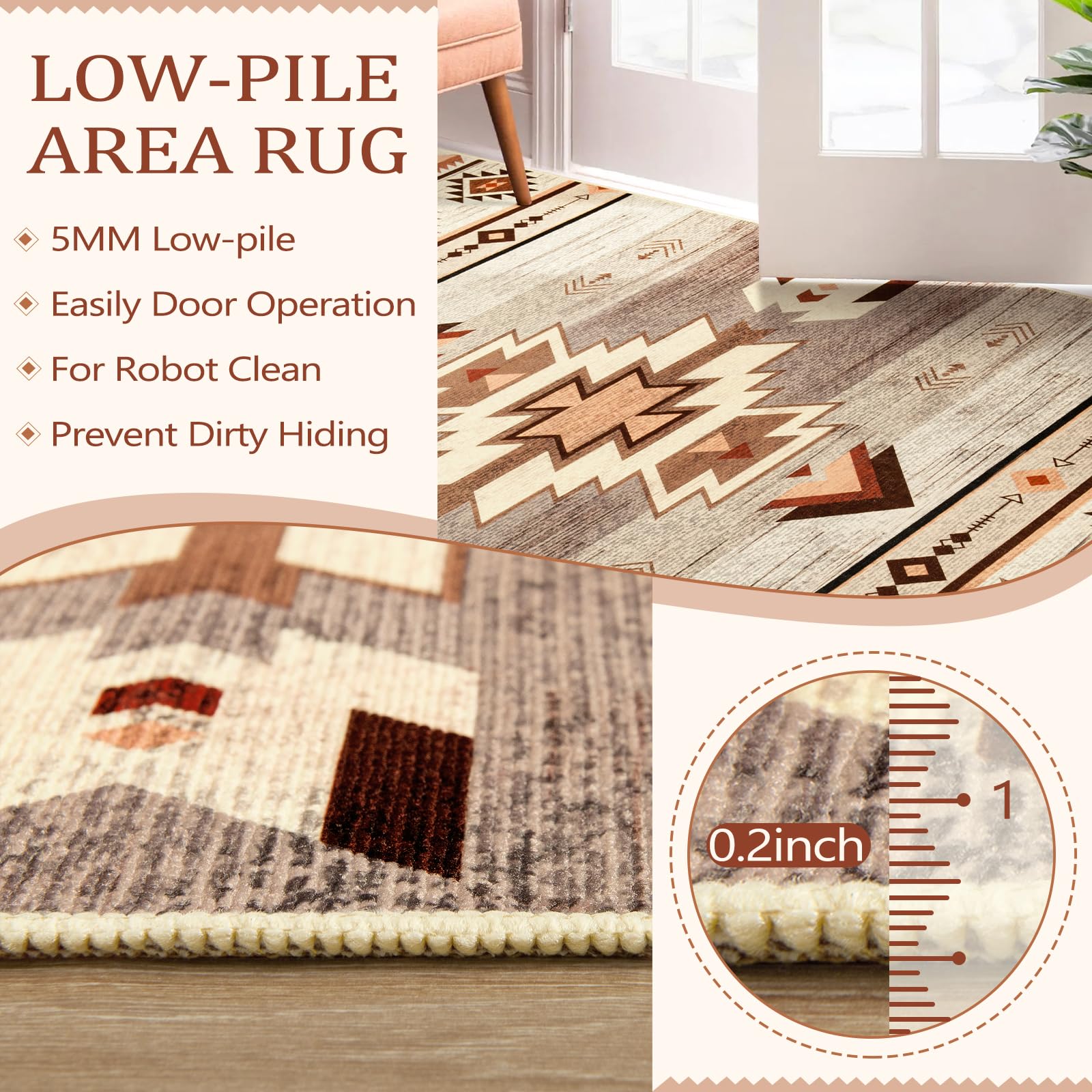 B BENRON versatile 5x7 rug fits dining areas and living spaces.