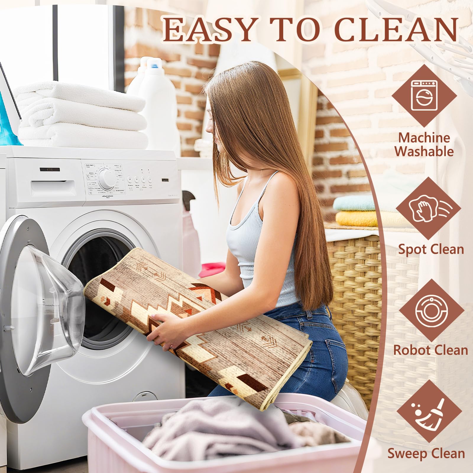 B BENRON low-pile rug cleans easily with vacuuming or spot cleaning.