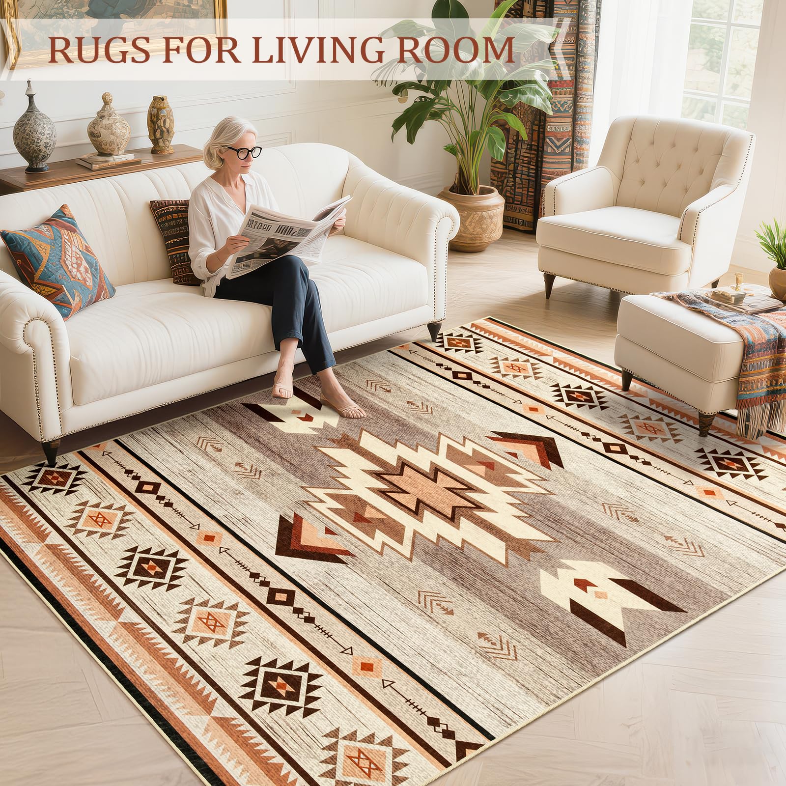 B BENRON Western Rug showcases traditional Southwest tribal design adds character to hallways.