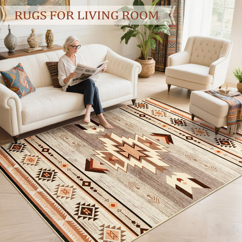 B BENRON Western Rug showcases traditional Southwest tribal design adds character to hallways.