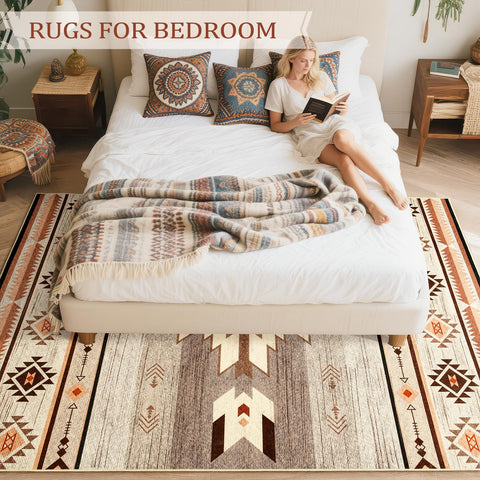 B BENRON warm beige rug complements any decor while retaining vibrant color.