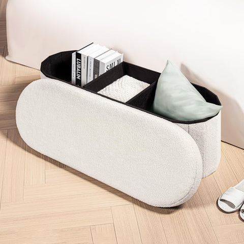 B FSOBEIIALEO storage ottoman showing 120L capacity for clutter control.