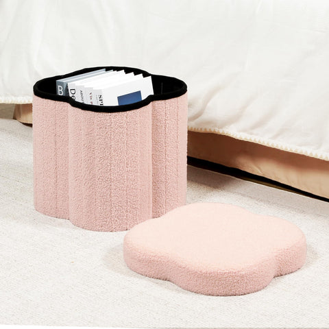 B FSOBEIIALEO storage ottoman open lid reveals cozy interior for blankets.
