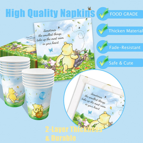 B4b3e Winnie Bear blue napkins for baby shower decor