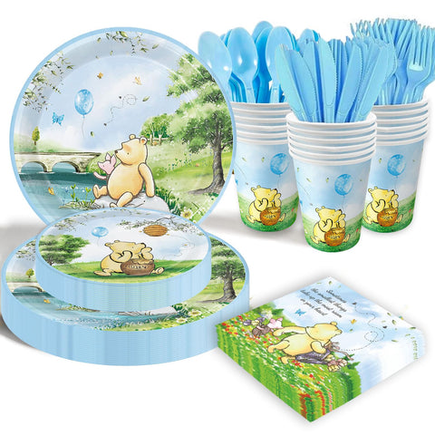 B4b3e Winnie Bear 9-inch blue plates for easy party dining