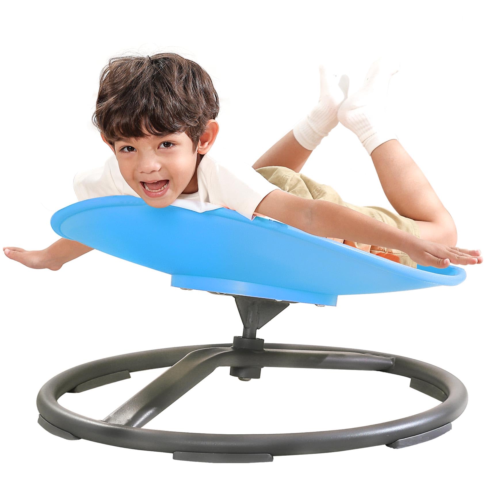 BABAMU Spinning Chair blue front view showing inviting sit-and-spin action.