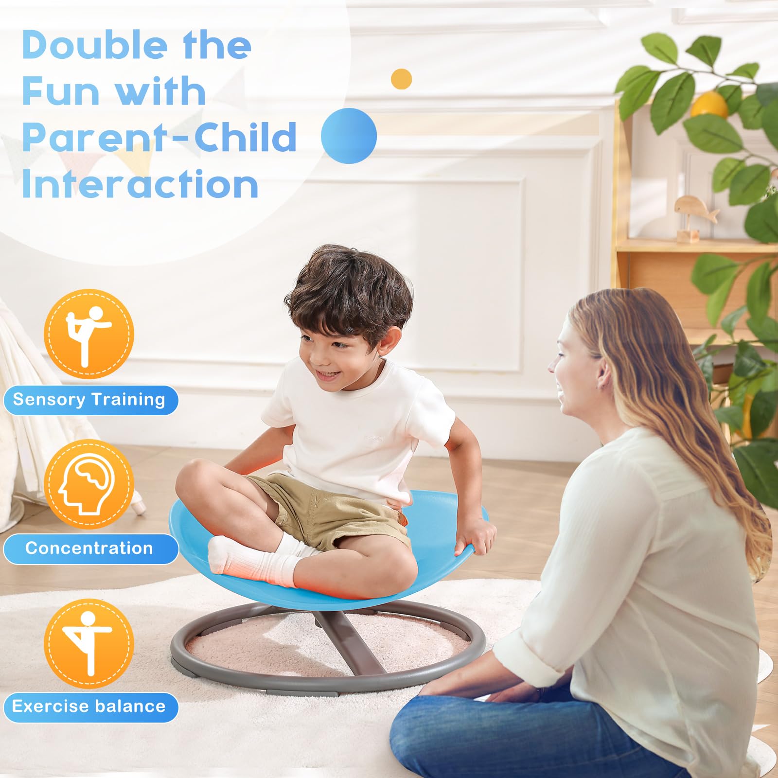 BABAMU Spinning Chair blue packaging and easy assembly.