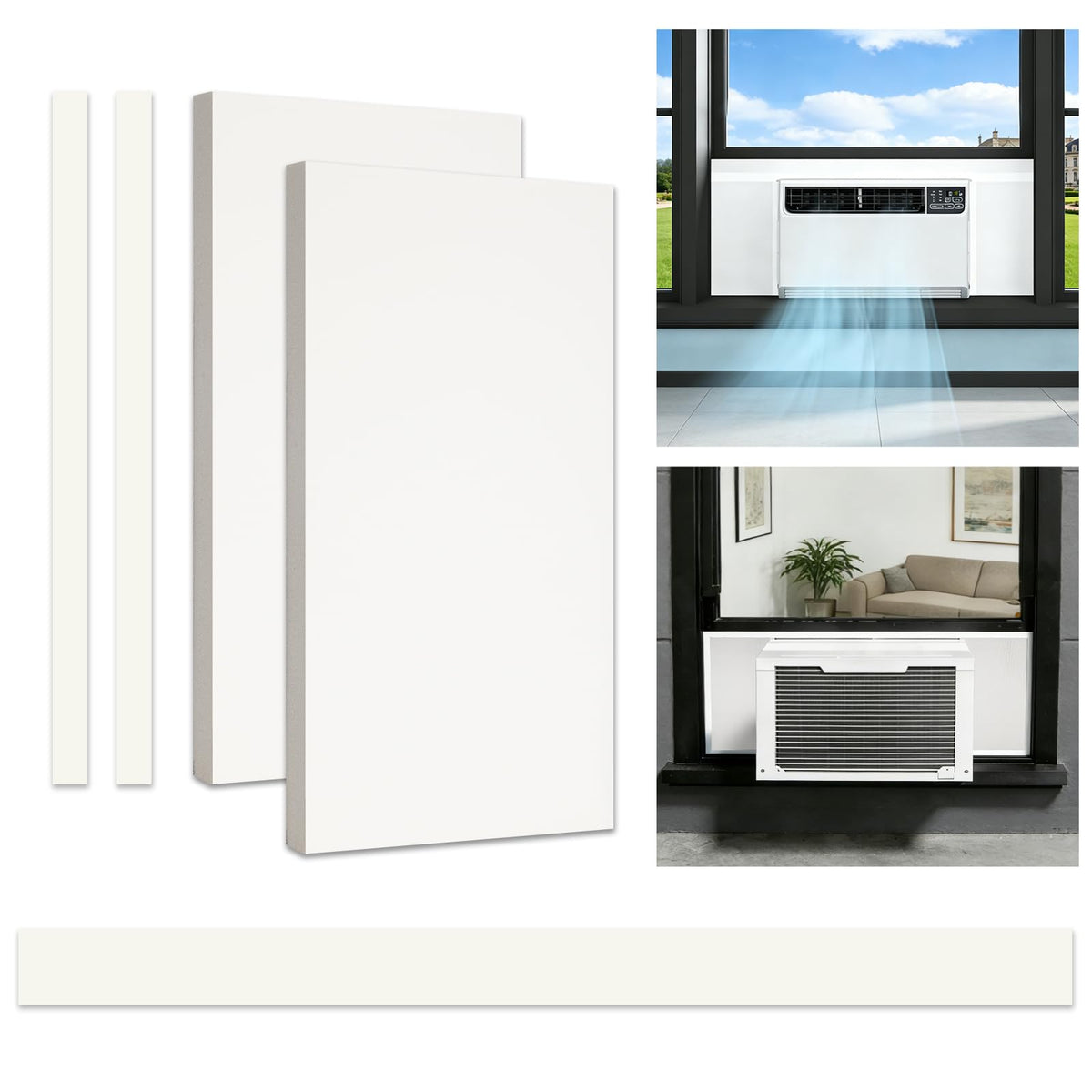 Babeezy window AC side panels with aluminum foil reduce drafts for a cozier room