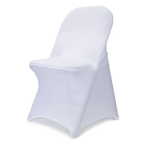 Babenest white folding chair cover on a setup chair, elegant wedding décor