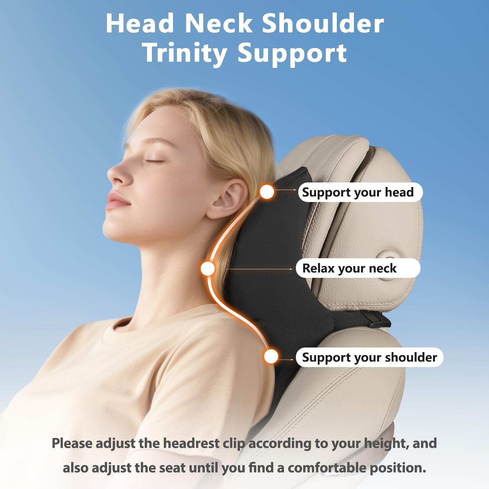ERGONOMIC 3D curvature of BABUR headrest pillow aligns neck with seat