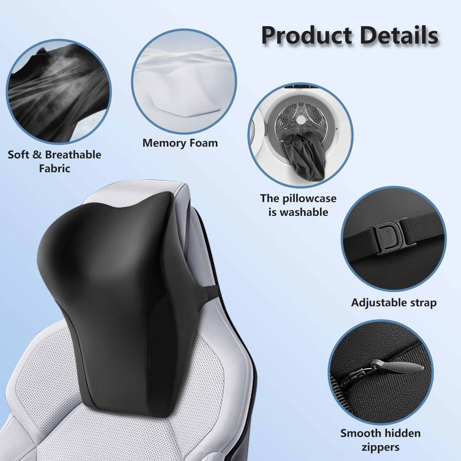 Breathable removable cover on BABUR headrest pillow keeps it fresh