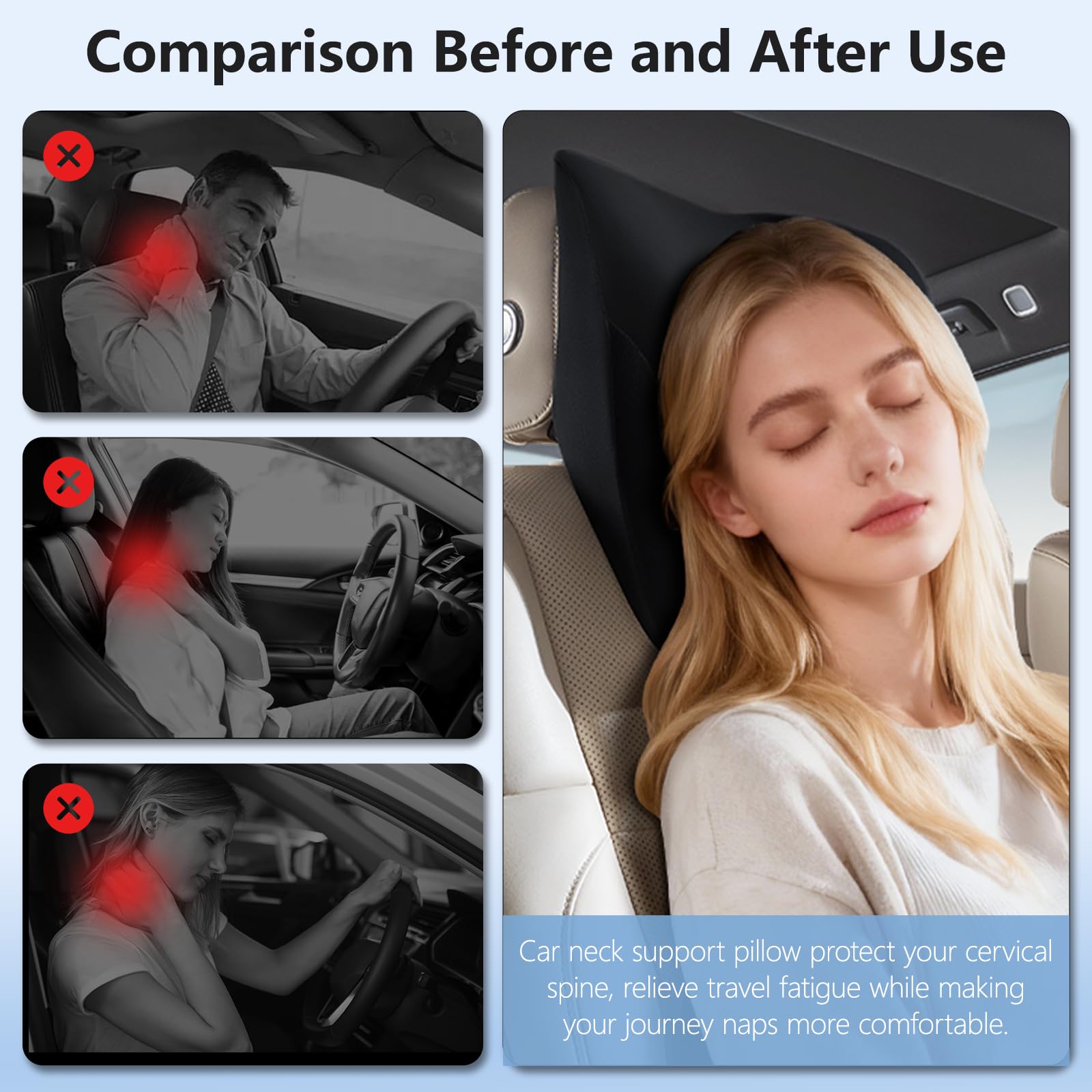 Universal fit BABUR headrest pillow works in sedans, SUVs, and trucks