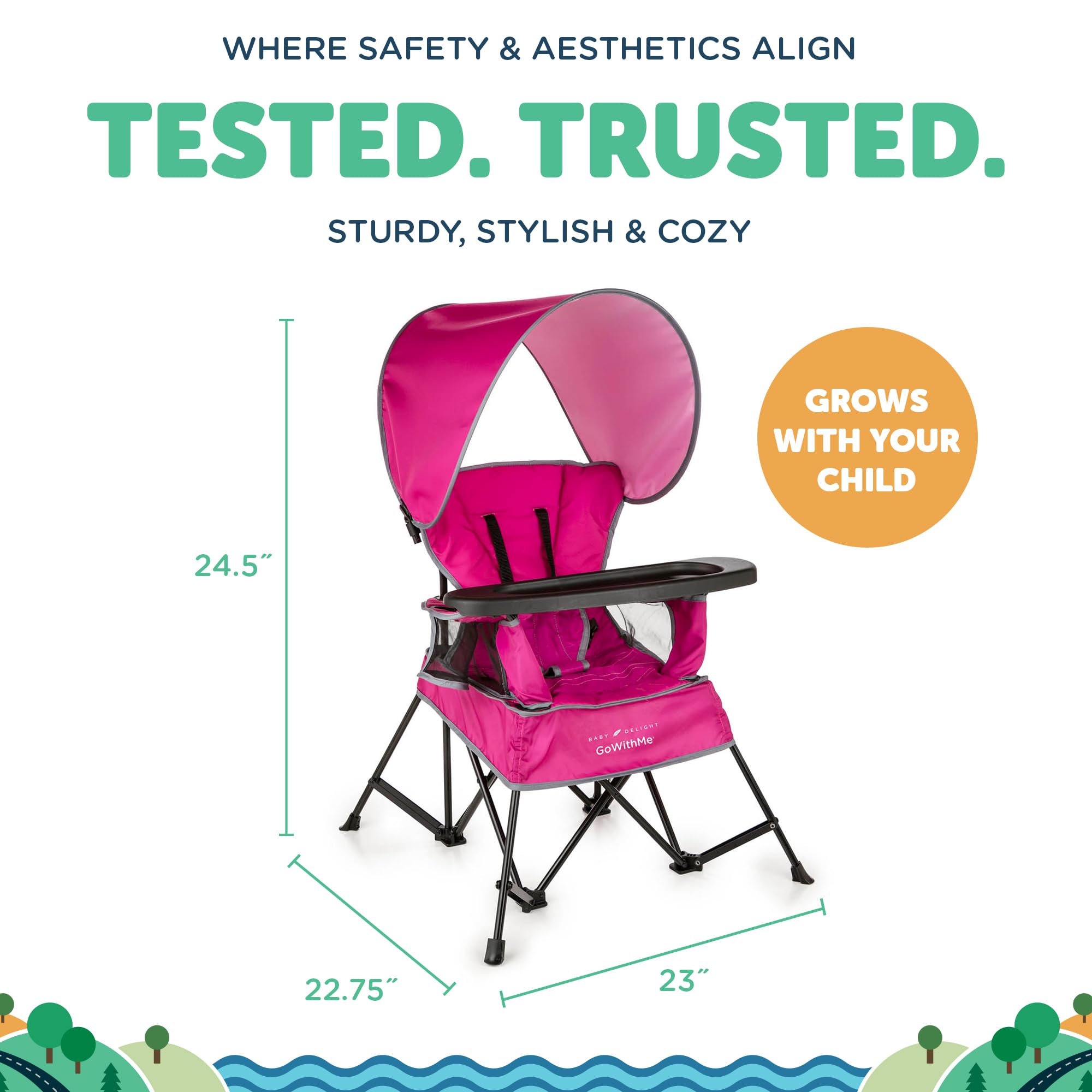 Baby Delight Go With Me Venture Chair pink converts as child grows