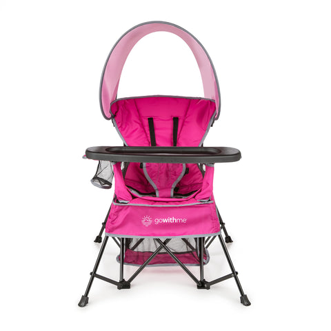 Baby Delight Go With Me Venture Chair pink folded for easy carry and travel