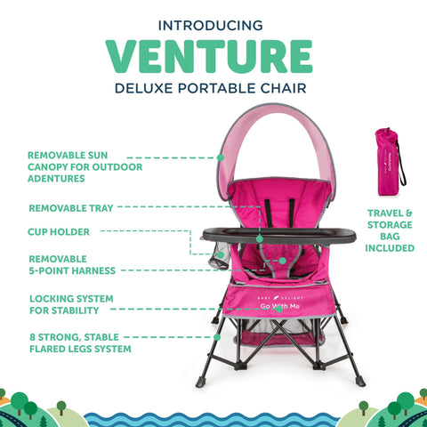 Baby Delight Go With Me Venture Chair pink sun canopy extended outdoors