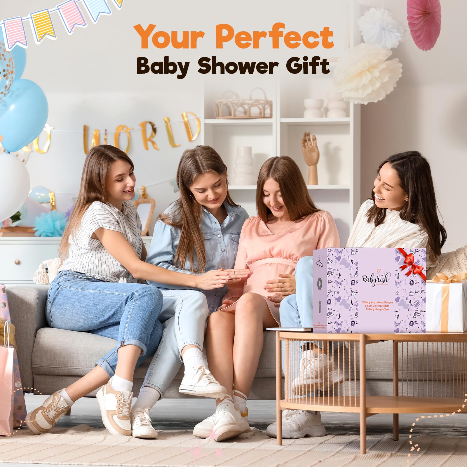 BABYRISH compact velvet hangers keep infant closets tidy.