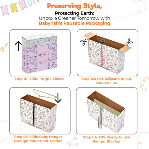 BABYRISH 360-degree swivel hooks for easy access to outfits.