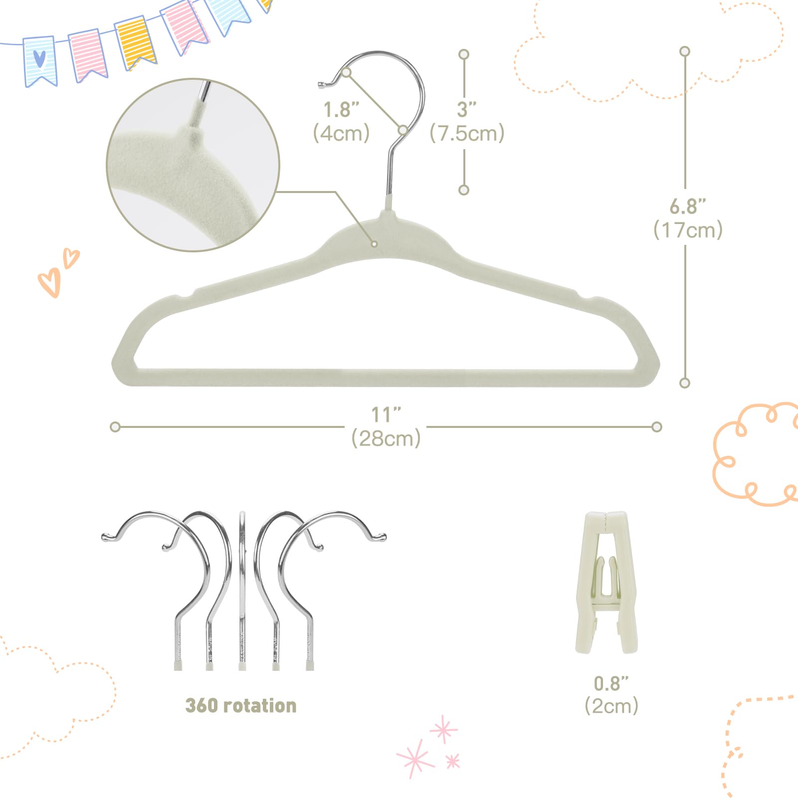 BABYRISH velvet non-slip finish keeps tiny outfits securely in place.