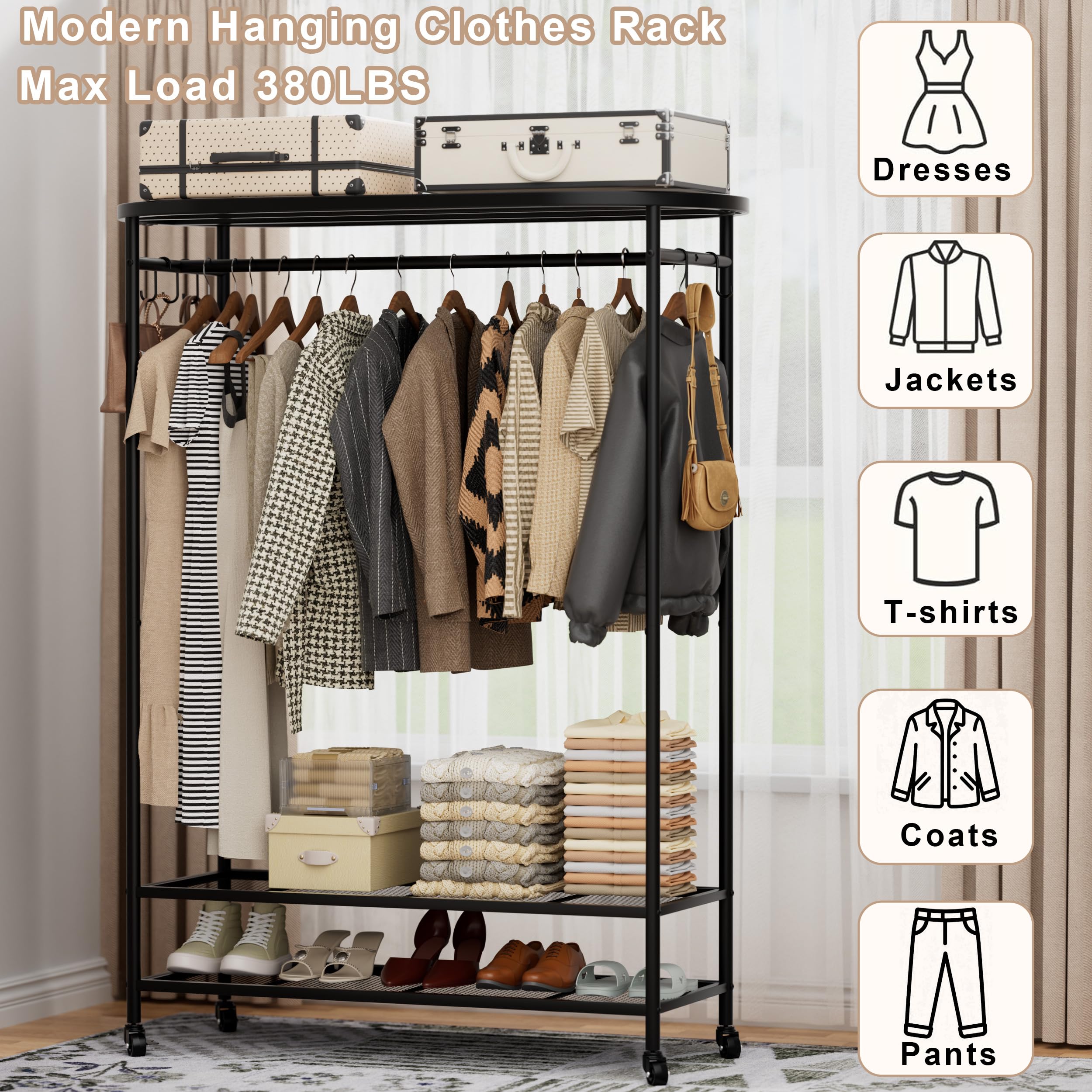 BACEKOLL clothes rack 360 wheels enable smooth mobility across floors.