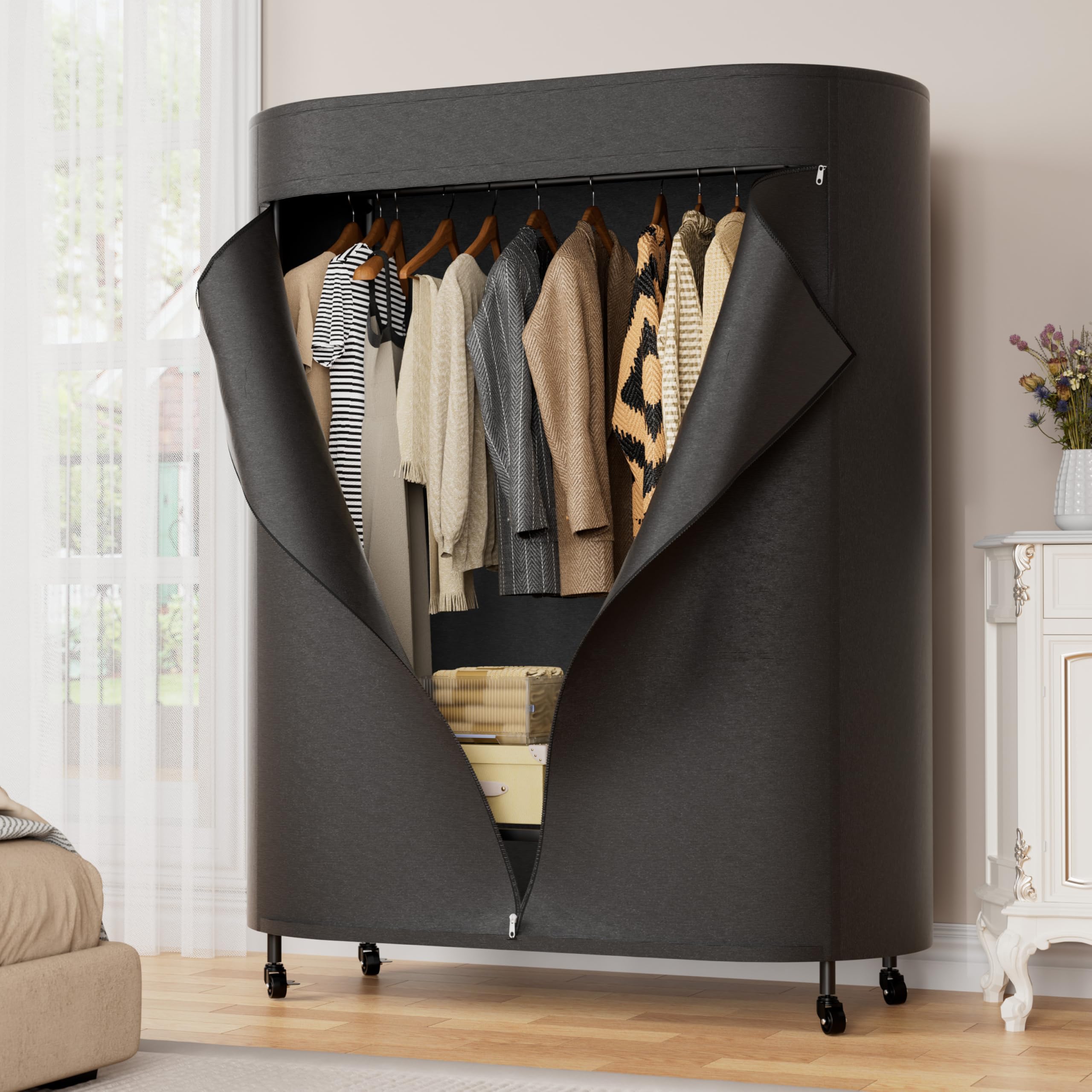 BACEKOLL clothes rack hanging space highlights generous room for long garments and daily outfits.