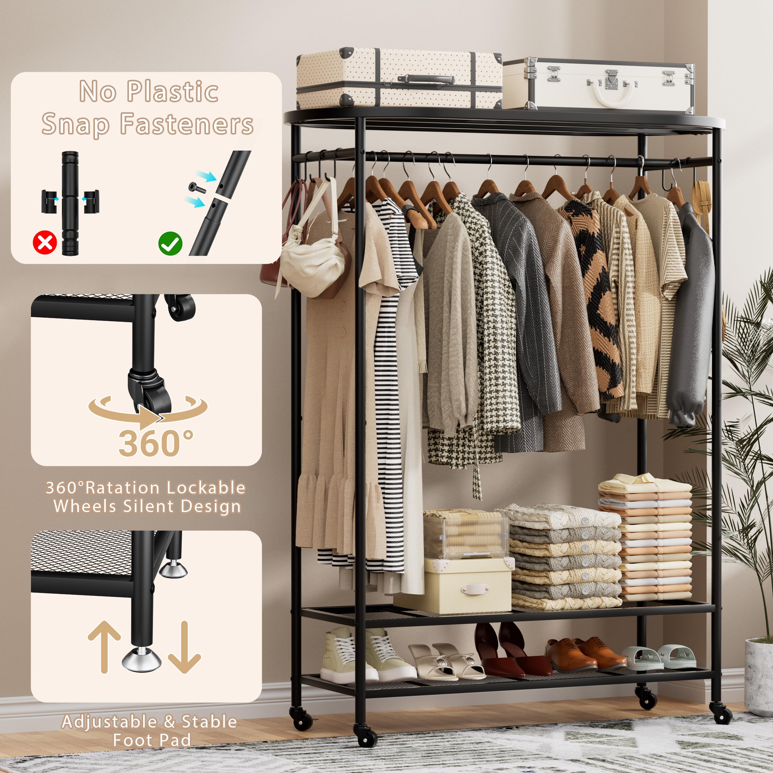 BACEKOLL clothes rack carbon steel frame ensures durability and rust resistance.