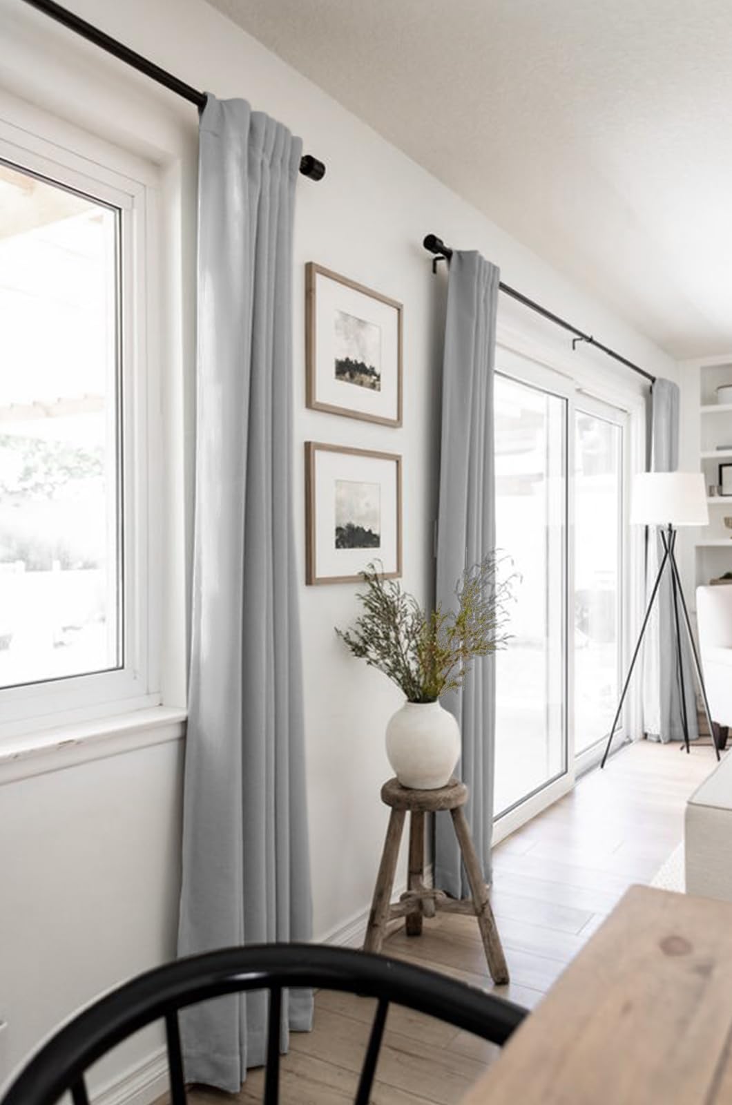 Close-up shows back tab and rod pocket installation options on 100% Blackout Shield curtains