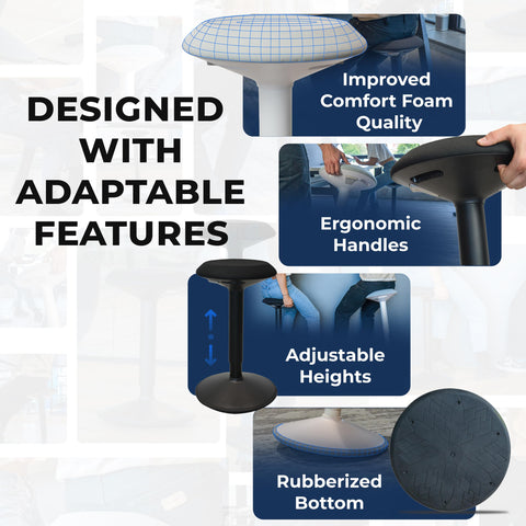 Under-seat height adjustment buttons on the Backerz stool