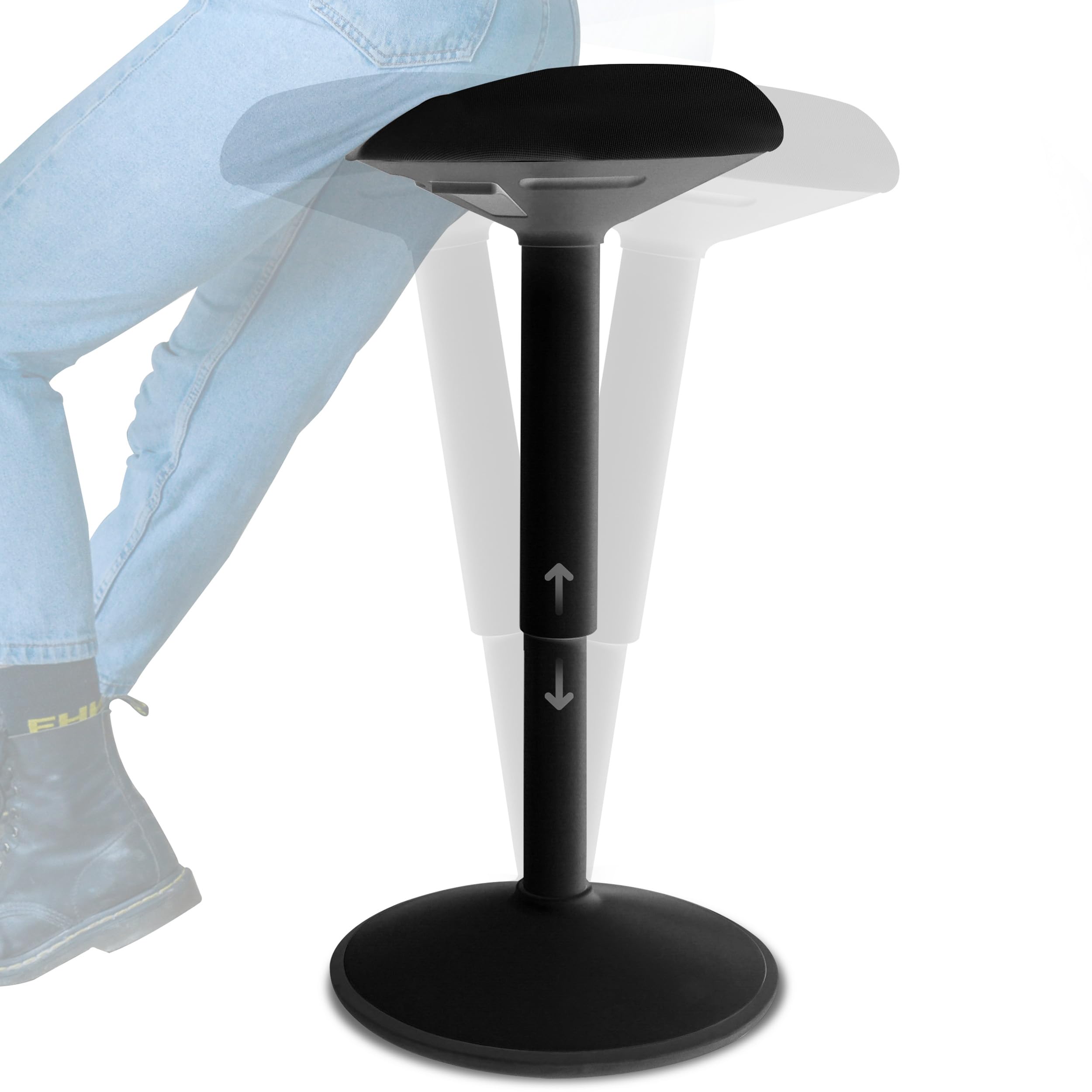 Backerz standing desk stool at full height for flexible work sessions