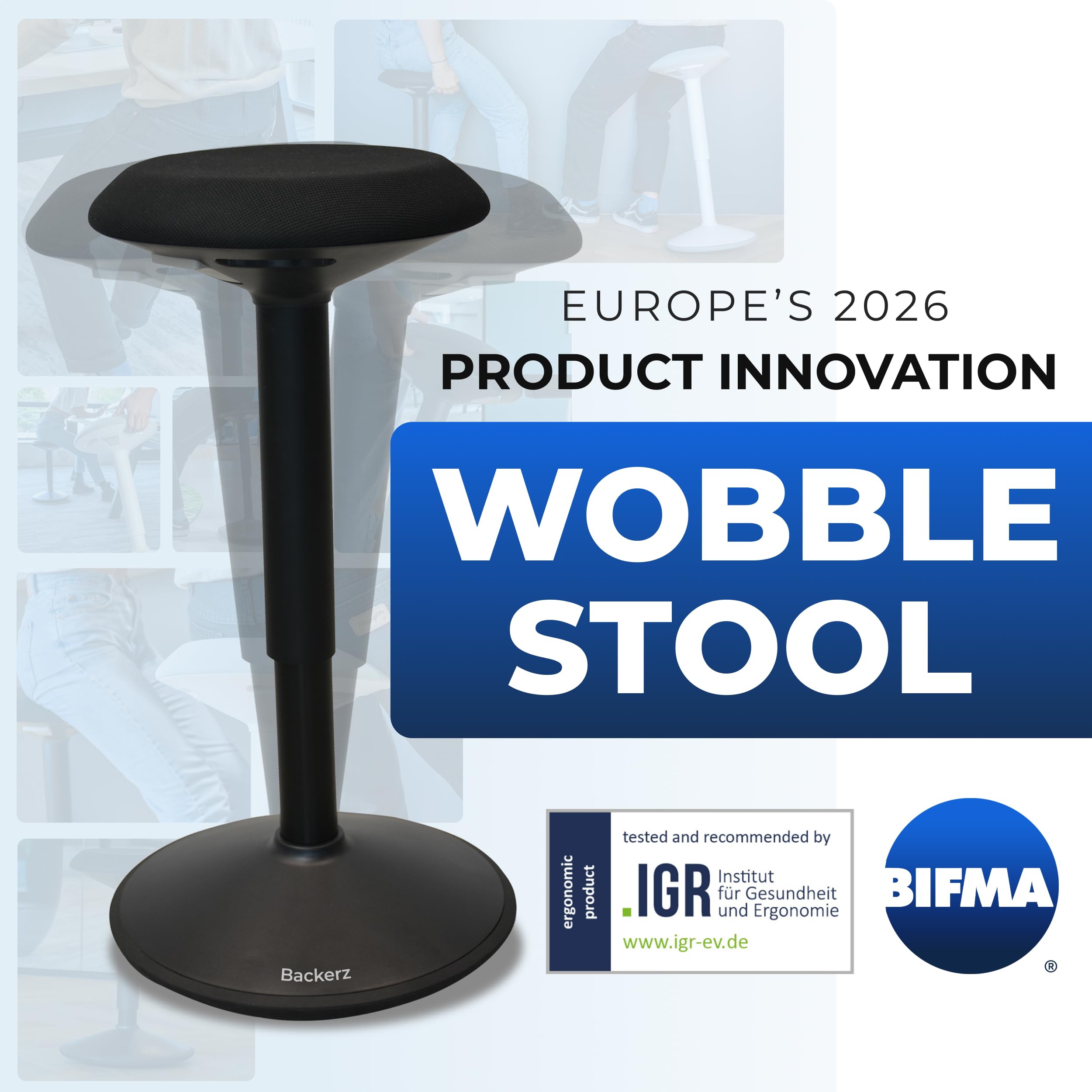 Backerz swivel stool with anti-slip base for stable movement