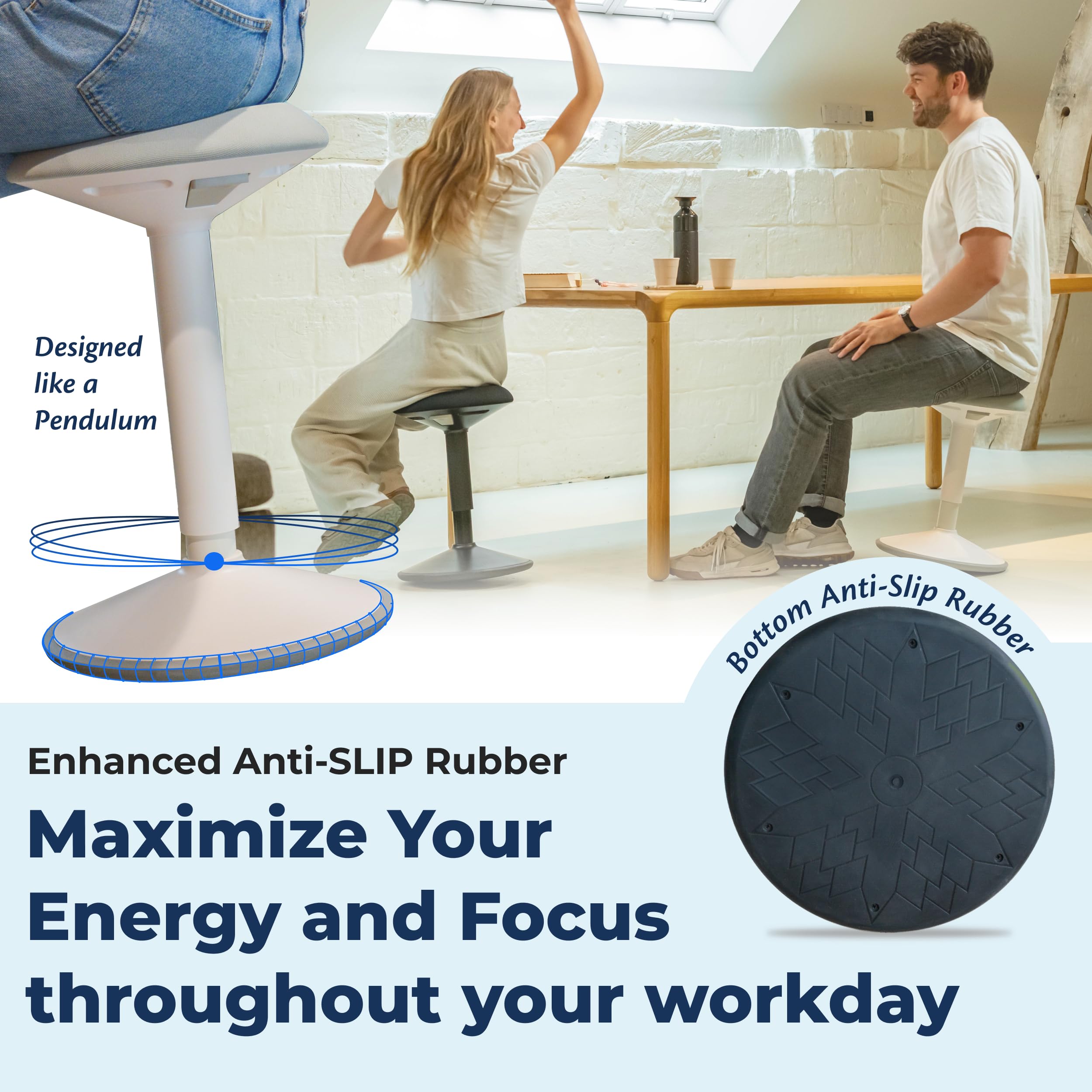 Backerz ergonomic wobble stool with rocking motion for dynamic sitting