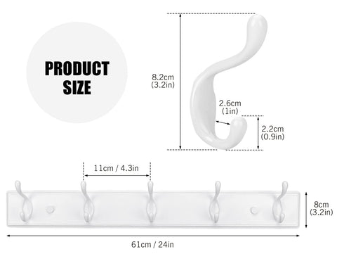 Badiano wooden coat rack, white 14-inch, wall-mounted, sturdy storage for jackets and bags.