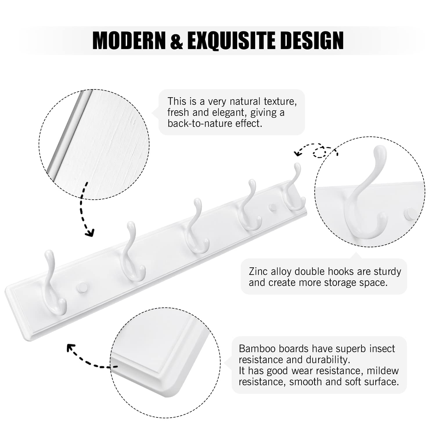 Badiano wooden coat rack, white 24-inch, versatile organizer for coats, bags, keys and more.