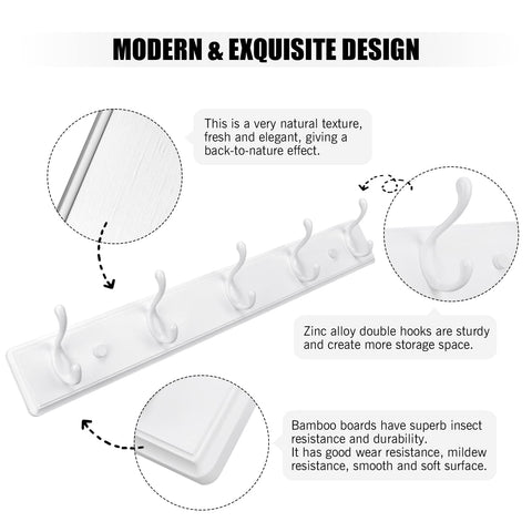 Badiano wooden coat rack, white 24-inch, versatile organizer for coats, bags, keys and more.