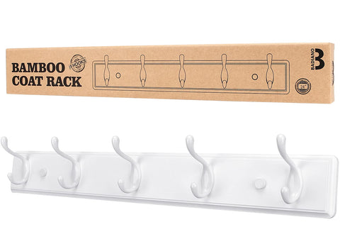 Badiano wooden coat rack, white 9-inch, wall-mounted, holds towels and small accessories.