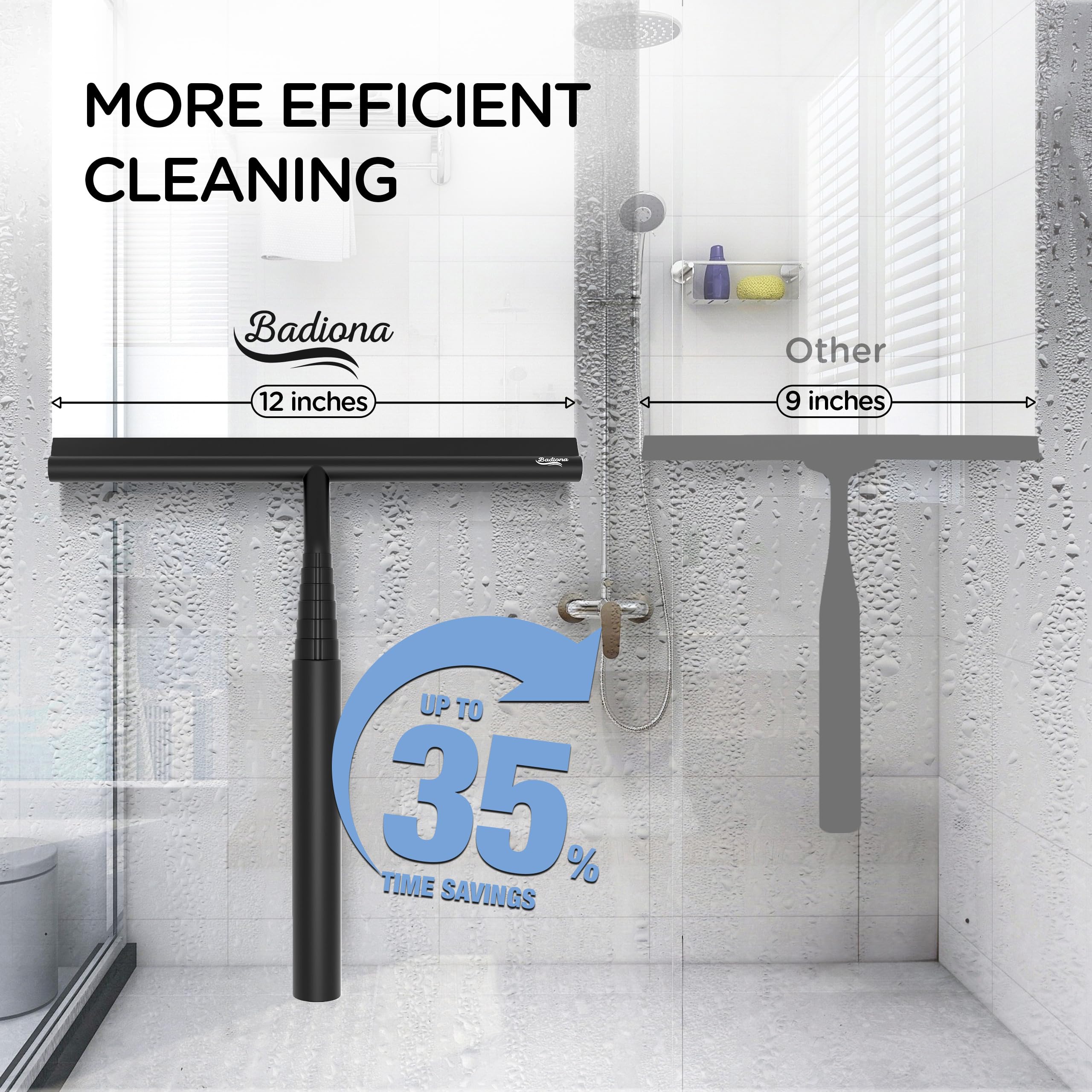 Badiona flexible scraper cleans tiles and mirrors with ease.