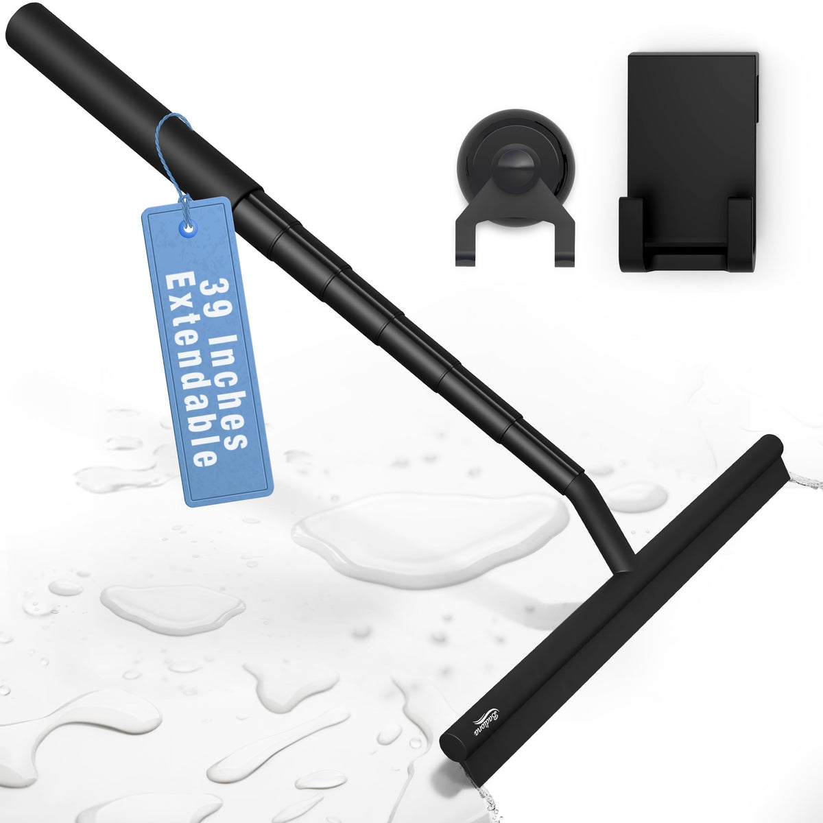 Badiona telescopic shower squeegee extended to 100 cm for high glass doors.
