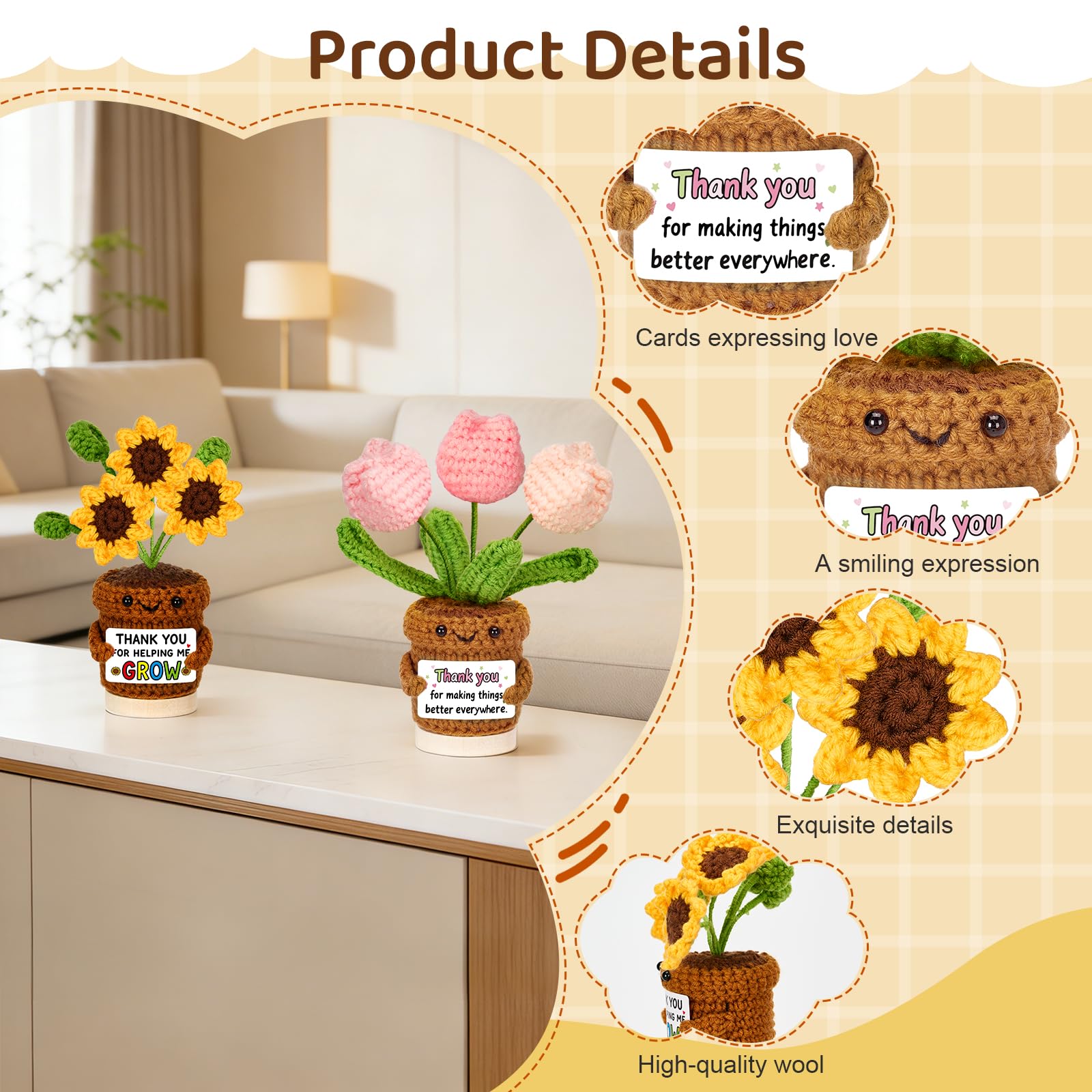 Bafeil heart crochet potted plant conveys warmth for colleagues and loved ones.