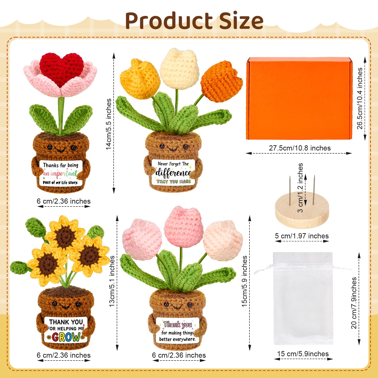Bafeil tulip crochet potted plant adds color to shelves and workspaces.