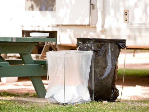 Bag Buddy laundry hamper support keeps bags upright and accessible.