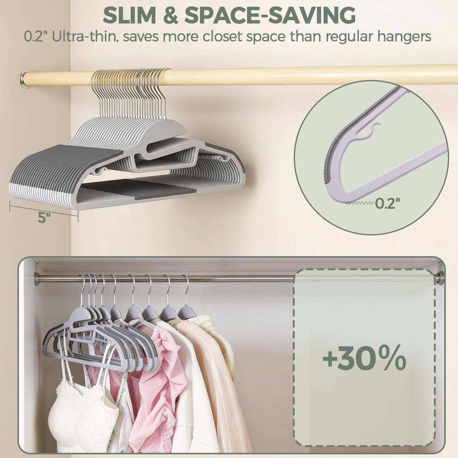 Bagail 360-degree swivel hooks offer easy access to garments.
