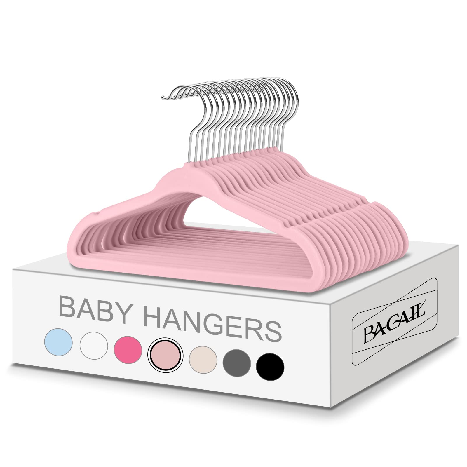 Bagail 50-pack kids velvet hangers; 11-inch size keeps delicate toddler garments secure.